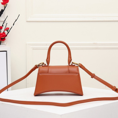 Balenciag Womens Bags Hourglass Small Top Handle Bag in Brown Shiny Box Calfskin