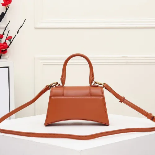 Balenciag Womens Bags Hourglass Small Top Handle Bag in Brown Shiny Box Calfskin