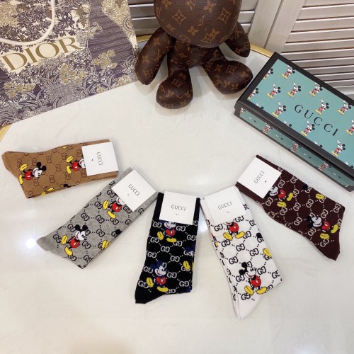 Gucci Socks 5 Pairs with Original Box Luxury Brand Breathable Gucci Sock