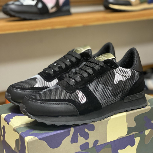 Valentino Men Shoes Fashion Design Luxury Brand ROCKRUNNER CAMOUFLAGE LAMINATED STUDDED SNEAKER with Original Box