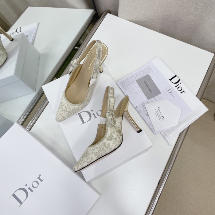 Dior Women Shoes Pumps Luxury Design Fashion Type High Heel Shoes for Wedding Style J'ADIOR SLINGBACK PUMP Cotton Embroidery with Micro Houndstooth Motif with Original Box