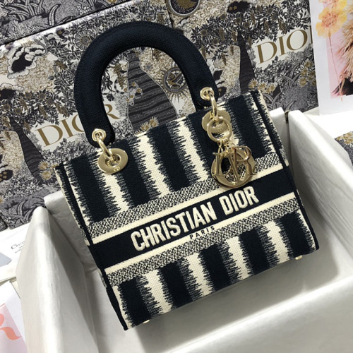 Dior Womens Bags Handbags Luxury Fashion MEDIUM LADY D-LITE BAG Blue D-Stripes Embroidery M0565ORFQ_M928