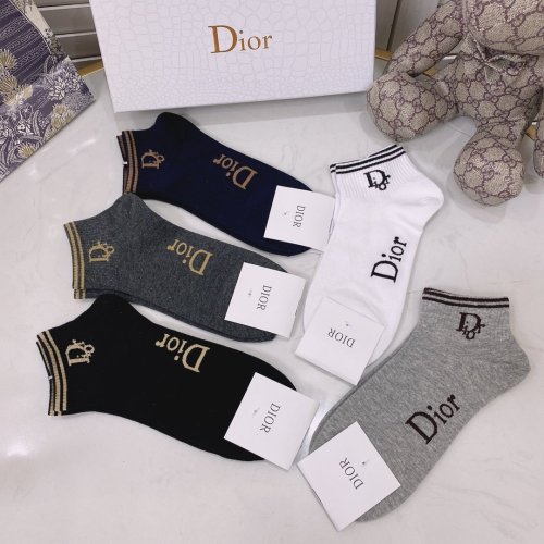 Dior Socks 5 Pairs with Original Box Luxury Brand Breathable Dior Sock