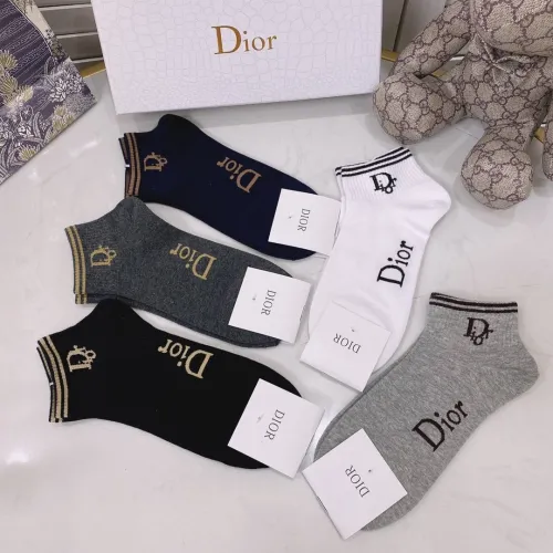 Dior Socks 5 Pairs with Original Box Luxury Brand Breathable Dior Sock