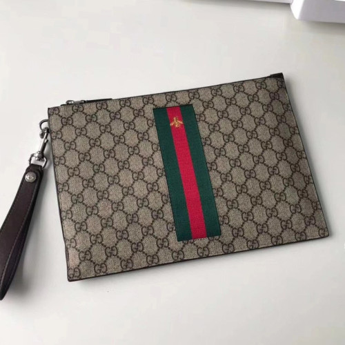 Gucci Mens Bags Clutch Pouch Luxury Brand Black Calfskin Textured Leather GG Marmont Pouch with Original Box 475317 DJ20T 1000