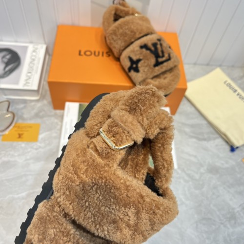 Louis Vuitton Womens Shoes Slide Slippers for Winter Wool Fabric Luxury Brand Designer PASEO FLAT COMFORT MULE with Original Box
