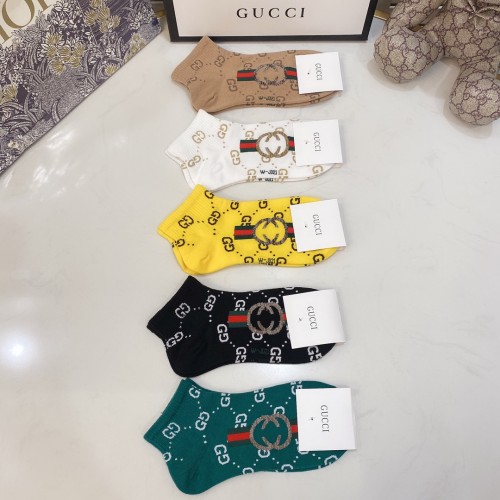 Gucci Socks 5 Pairs with Original Box Luxury Brand Breathable Gucci Sock