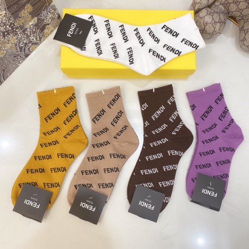 Fendi Socks 5 Pairs with Original Box Luxury Brand Breathable Fendi Sock