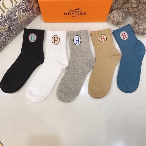 Hermes Socks 5 Pairs with Original Box Luxury Brand Breathable Hermes Sock