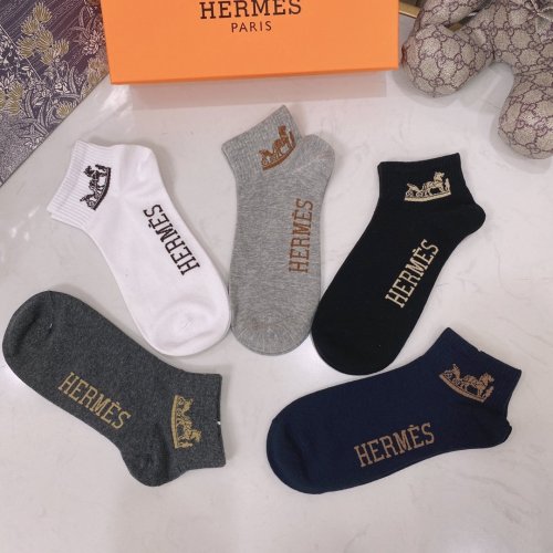 Hermes Socks 5 Pairs with Original Box Luxury Brand Breathable Hermes Sock