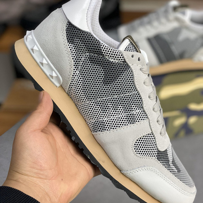 Valentino Men Shoes Fashion Design Luxury Brand ROCKRUNNER CAMOUFLAGE LAMINATED STUDDED SNEAKER with Original Box