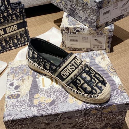 Dior Women Shoes Luxury Brand Design Dior Granville Espadrille Dior Oblique Embroidered Cotton Women Shoes with Box