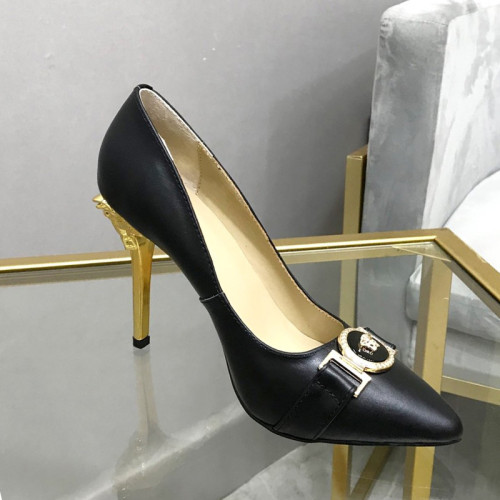 Versace Brand Womens Sandals Shoes Leather Big Size LA MEDUSA PATENT SAFETY PIN LEATHER PUMPS High Heel Design Luxury Brand Sandals for Women