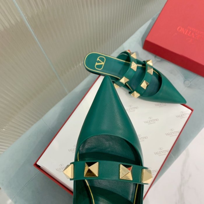 Valentino Women Shoes Mule Flip Flop Sandals ROMAN STUD FLAT MULE IN CALFSKIN with Original Box Luxury Brand