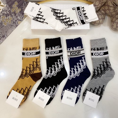 Dior Socks 5 Pairs with Original Box Luxury Brand Breathable Dior Sock