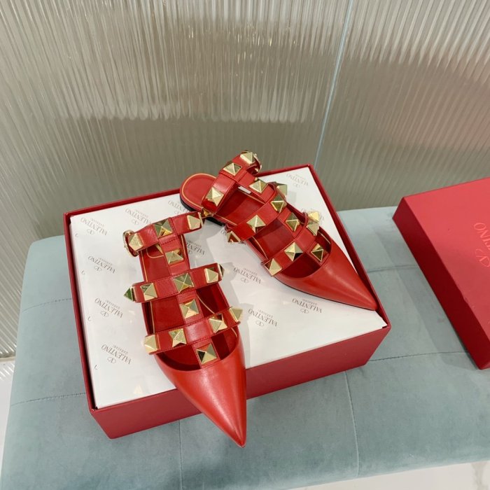 Valentino Women Shoes Mule Flip Flop Sandals ROMAN STUD CALFSKIN BALLET VW0S0BY5ZWM0RO with Original Box ROSSO VALENTINO