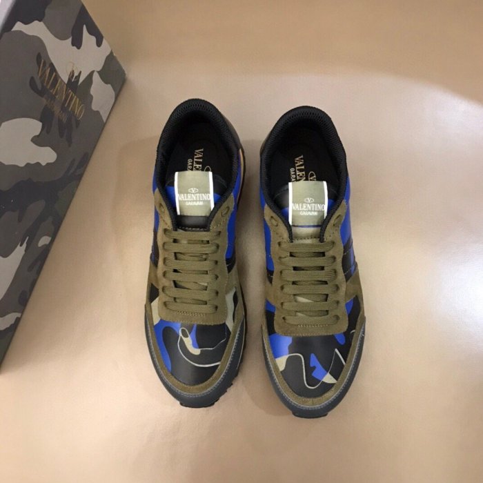 Valentino Men Shoes Fashion Design Luxury Brand ROCKRUNNER CAMOUFLAGE LAMINATED STUDDED SNEAKER with Original Box
