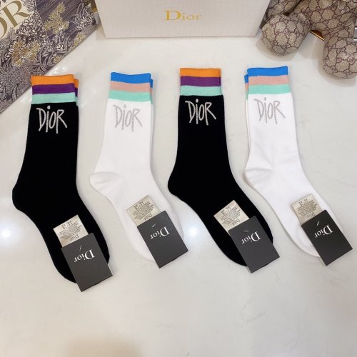 Dior Socks 4 Pairs with Original Box Luxury Brand Breathable Dior Sock