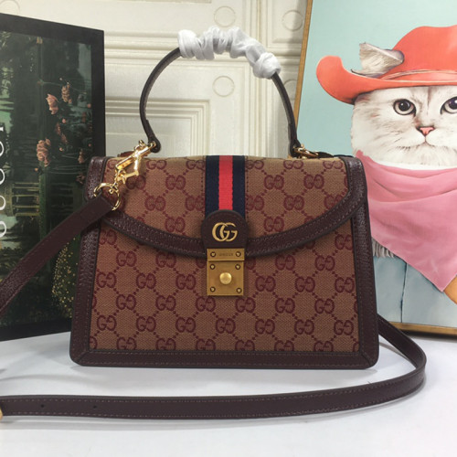 Gucci Womens Bags Shoulder Messenger Bag Luxury Brand Gucci Ophidia small top handle bag in GG supreme canvas with Original Box 651055 96IWX 9794
