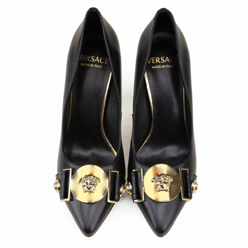 Versace Brand Womens Sandals Shoes Leather Big Size LA MEDUSA PATENT SAFETY PIN LEATHER PUMPS High Heel Design Luxury Brand Sandals for Women