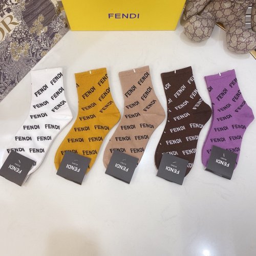 Fendi Socks 5 Pairs with Original Box Luxury Brand Breathable Fendi Sock