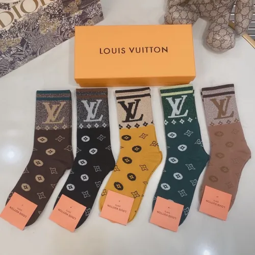 Louis Vuitton Socks 5 Pairs with Original Box Luxury Brand Breathable LV Sock