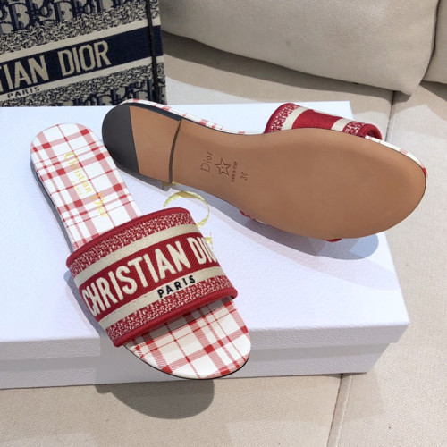 Dior Women Shoes DWAY HEELED SLIDE Embroidered Cotton Luxury Brand Womens Sandals Slippers with Original Box KCQ244ERC_S56B
