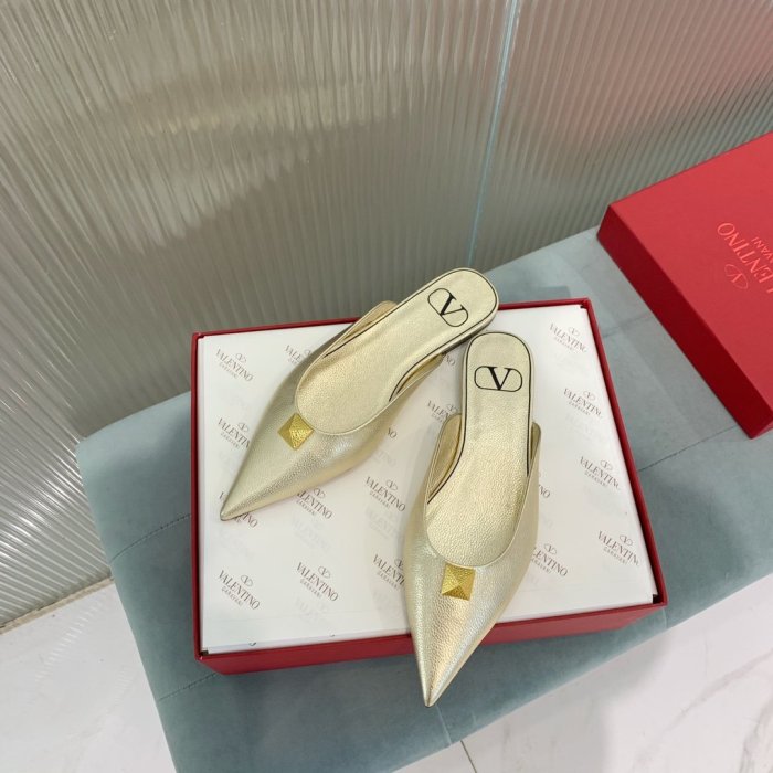 Valentino Women Shoes Mule Flip Flop Sandals ROMAN STUD FLAT MULE IN CALFSKIN with Original Box Luxury Brand