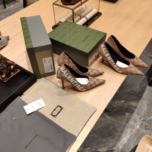 Gucci x Balenciaga Womens Shoes Slingback Pumps High Heel Luxury Brand Wedding Fashion Shoes for Women with Original Box