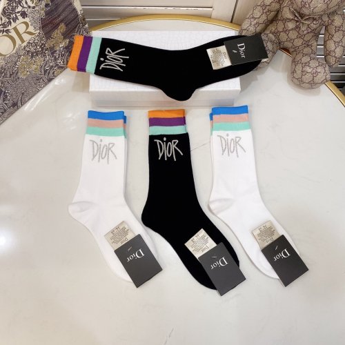 Dior Socks 4 Pairs with Original Box Luxury Brand Breathable Dior Sock