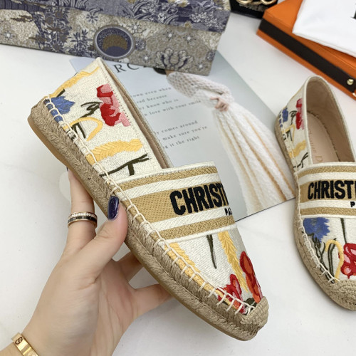 Dior Women Shoes Luxury Brand Design Dior Espadrille Nude Mesh Embroidery Womens Shoes with Original Box