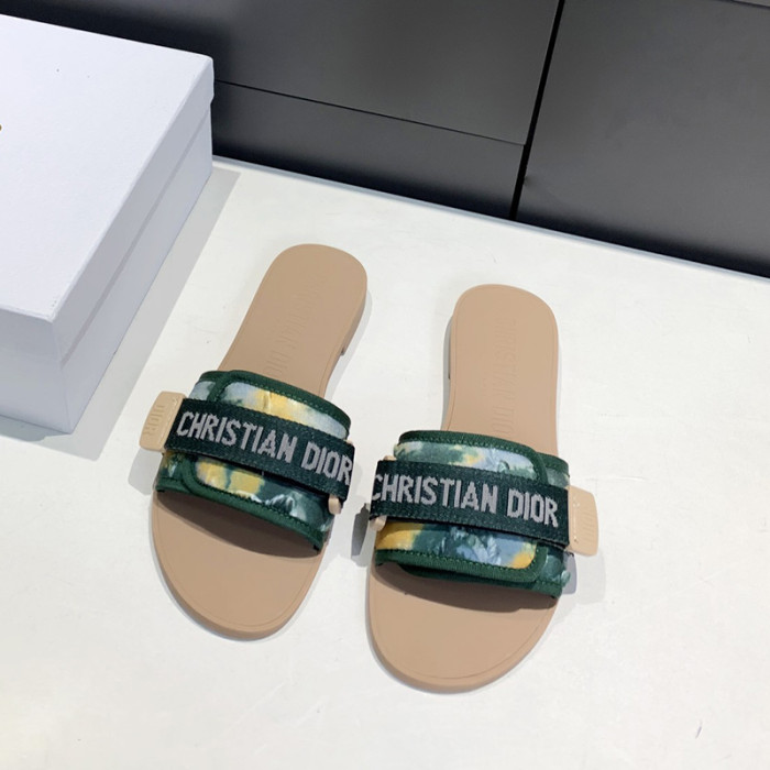 Dior Womens Shoes Sandals Slippers Slide Luxury Brand DIO(R)EVOLUTION SLIDE Shiny Technical Fabric with Dior Oblique Print with Original Box