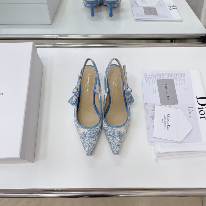 Dior Women Shoes Pumps Luxury Design Fashion Type High Heel Shoes for Wedding Style J'ADIOR SLINGBACK PUMP Cotton Embroidery with Micro Houndstooth Motif with Original Box