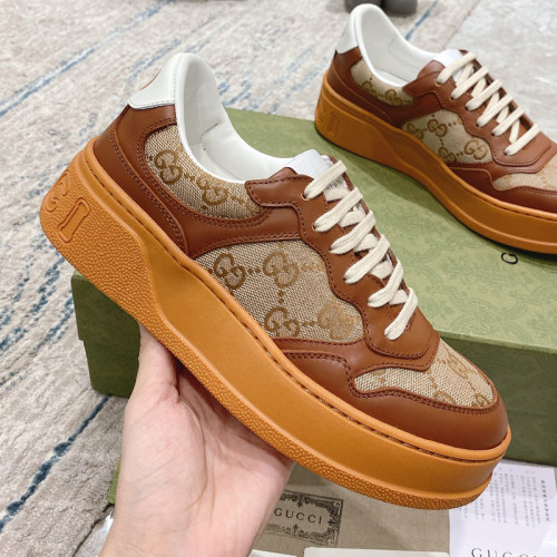 Gucci Womens Shoes Sneakers Luxury Brand Women's GG sneaker in brown leather and canvas 676092 UPG20 2866 with Original Box