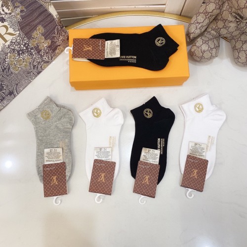 Louis Vuitton Socks 5 Pairs with Original Box Luxury Brand Breathable LV Sock