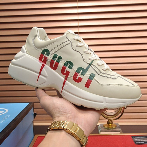 Gucci Mens Shoes Sneakers Luxury Brand Men's Rhyton leather sneaker with Original Box