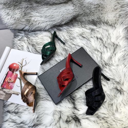 Saint Laurent YSL Womens Shoes TRIBUTE HEELED MULES IN SMOOTH LEATHER 9CM