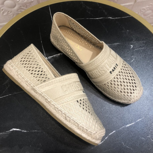 Dior Women Shoes Luxury Brand Design Dior Espadrille Nude Mesh Embroidery Womens Shoes with Original Box