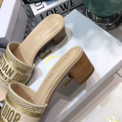 Dior Women Shoes DWAY HEELED SLIDE Embroidered Cotton Luxury Brand Womens Sandals Slippers with Original Box KCQ244ERC_S56B