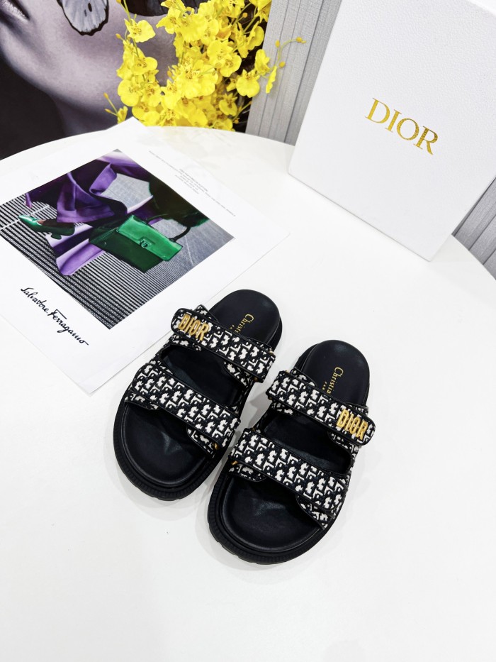 Dior Women Shoes Sandals Luxury Brand DIORACT SLIDE Multicolor Mizza Printed Technical Fabric Lambskin with Original Box KCQ719LNY_S29X