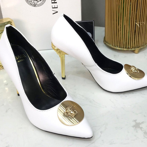 Versace Brand Womens Sandals Shoes Leather Big Size LA MEDUSA PATENT SAFETY PIN LEATHER PUMPS High Heel Design Luxury Brand Sandals for Women