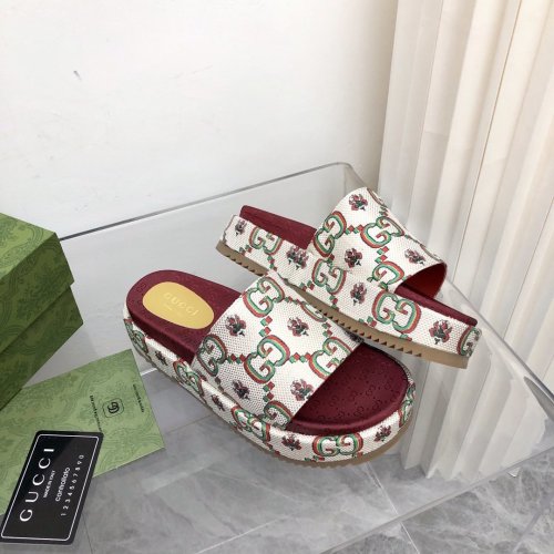 Gucci Womens Shoes Sandals Slides Slippers Luxury Brand Thick Sole Design Women's GG canvas slide sandal with Original Box 624695 H6320 9763