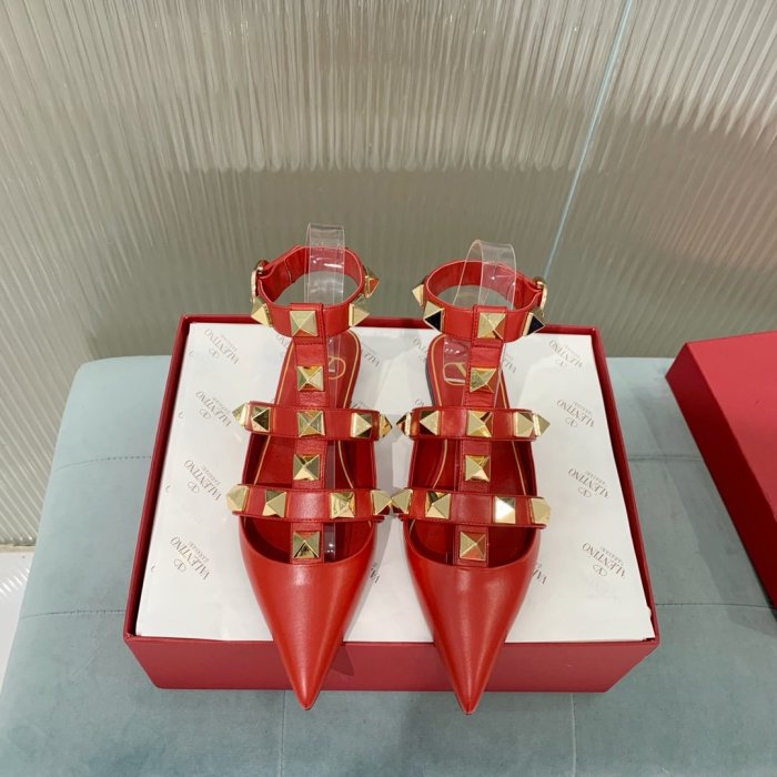 Valentino Women Shoes Mule Flip Flop Sandals ROMAN STUD CALFSKIN BALLET VW0S0BY5ZWM0RO with Original Box ROSSO VALENTINO