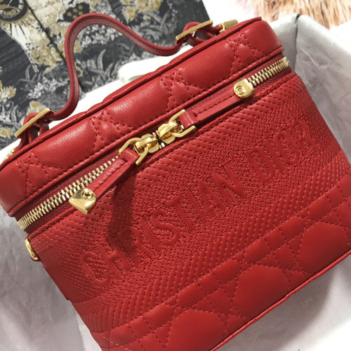Dior Womens Bags Luxury Brand Fashion Small Diortravel Vanity Case Poppy Red Cannage Lambskin S5488UNTR_M53R with Original Box