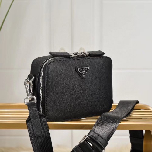 Prada Mens Bags Shoulder Messenger Bags Handbags Luxury Brand Black Saffiano leather Prada Brique bag with Original Box 2VH070_9Z2_F0002_V_EMI