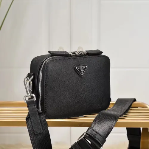 Prada Mens Bags Shoulder Messenger Bags Handbags Luxury Brand Black Saffiano leather Prada Brique bag with Original Box 2VH070_9Z2_F0002_V_EMI