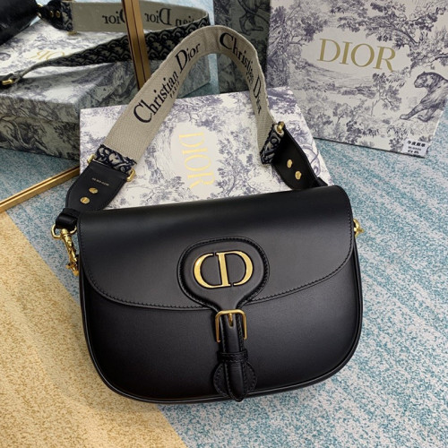 Dior Womens Bag Luxury Brand Design Fashion Large Dior Bobby Bag Black Box Calfskin With Blue Dior Oblique Embroidered Strap