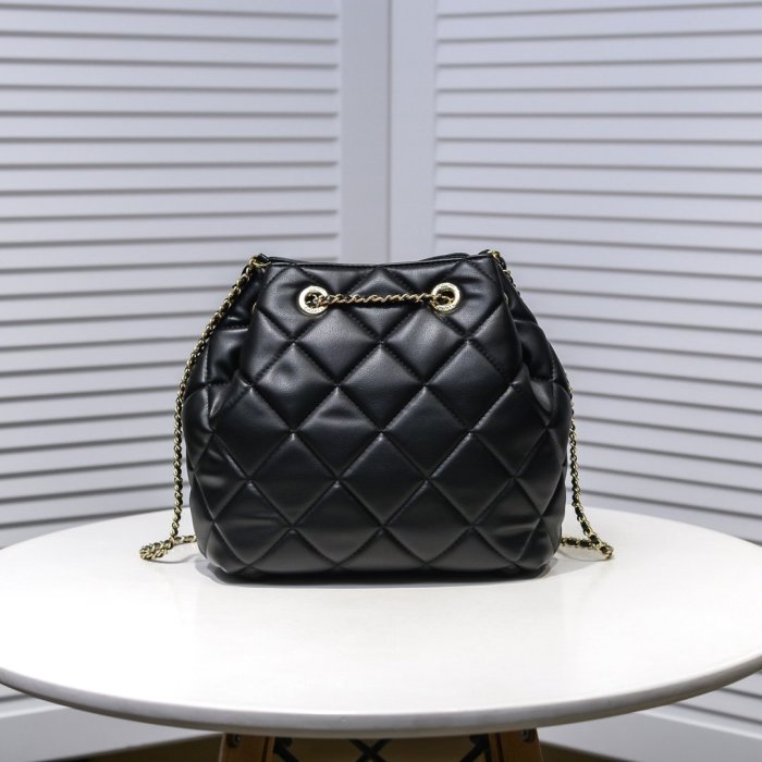 Chanel Womens Bags Drawstring Chain Bucket Bag