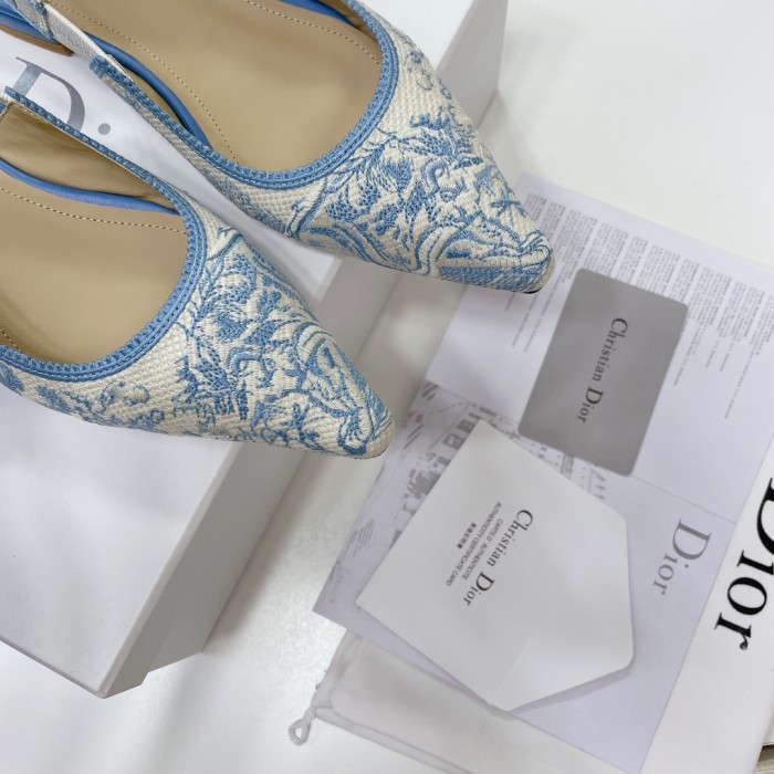 Dior Women Shoes Pumps Luxury Design Fashion Type High Heel Shoes for Wedding Style J'ADIOR SLINGBACK PUMP Cotton Embroidery with Micro Houndstooth Motif with Original Box