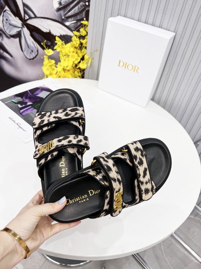 Dior Women Shoes Sandals Luxury Brand DIORACT SLIDE Beige Multicolor Mizza Printed Technical Fabric Lambskin with Original Box KCQ719LNY_S29X